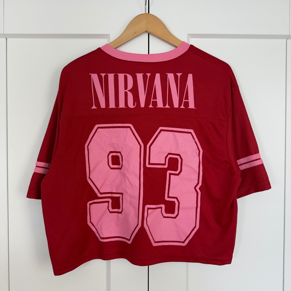 Womens Nirvana Jersey L Red Pink In Utero Angel Cropped Graphic Tee